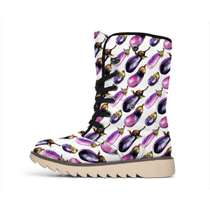 Watercolor Eggplant Pattern Print Winter Boots