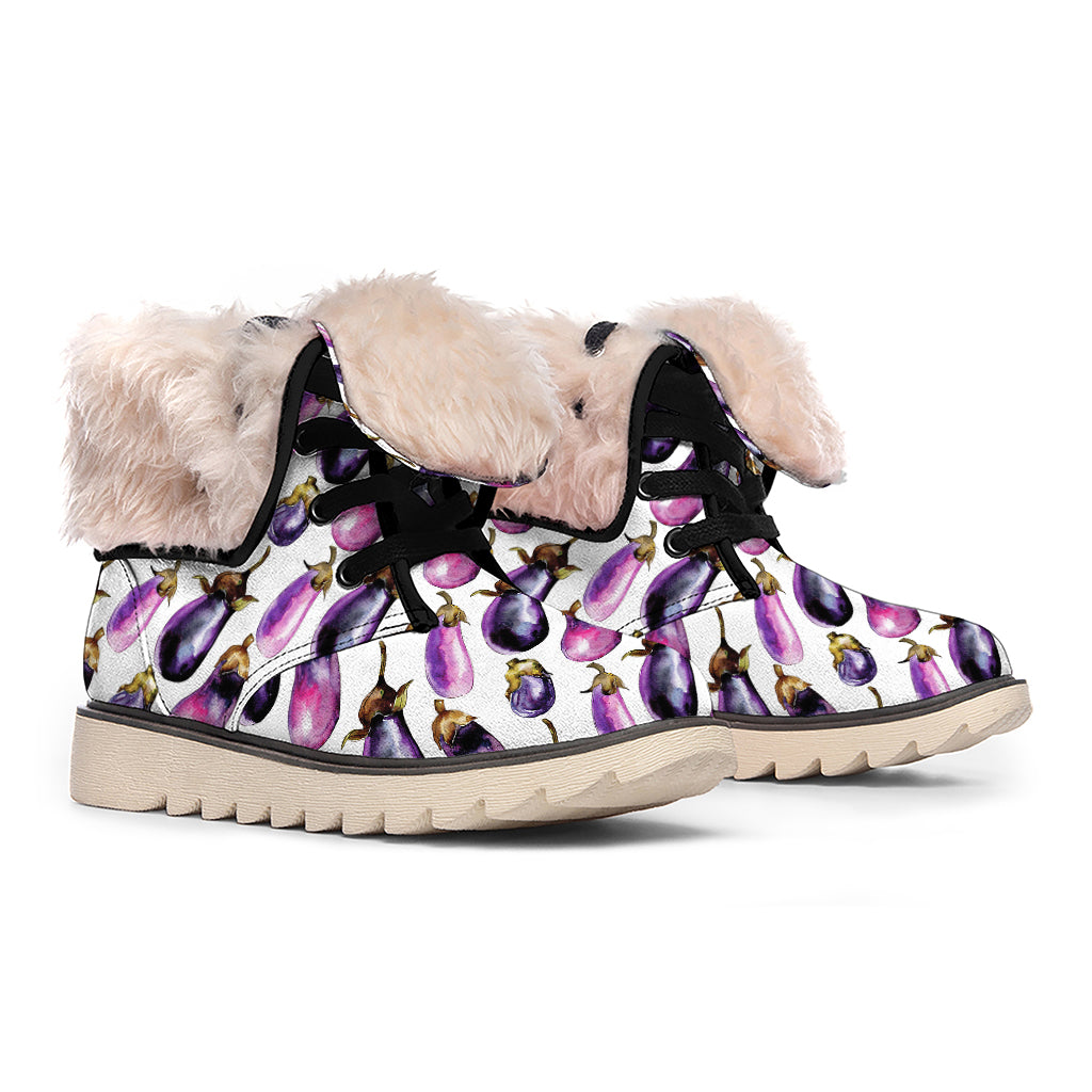 Watercolor Eggplant Pattern Print Winter Boots