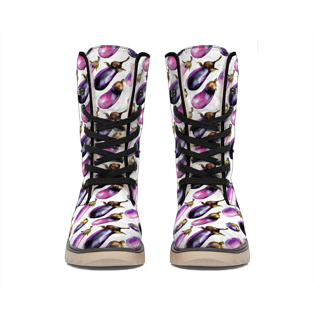 Watercolor Eggplant Pattern Print Winter Boots