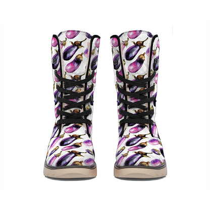 Watercolor Eggplant Pattern Print Winter Boots