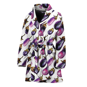 Watercolor Eggplant Pattern Print Women's Bathrobe