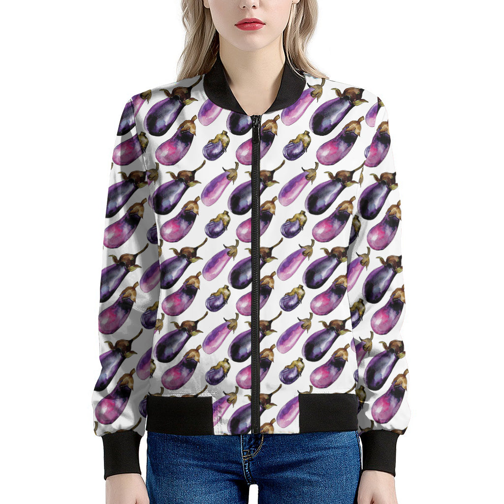 Watercolor Eggplant Pattern Print Women's Bomber Jacket