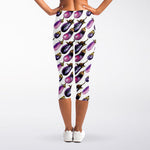 Watercolor Eggplant Pattern Print Women's Capri Leggings