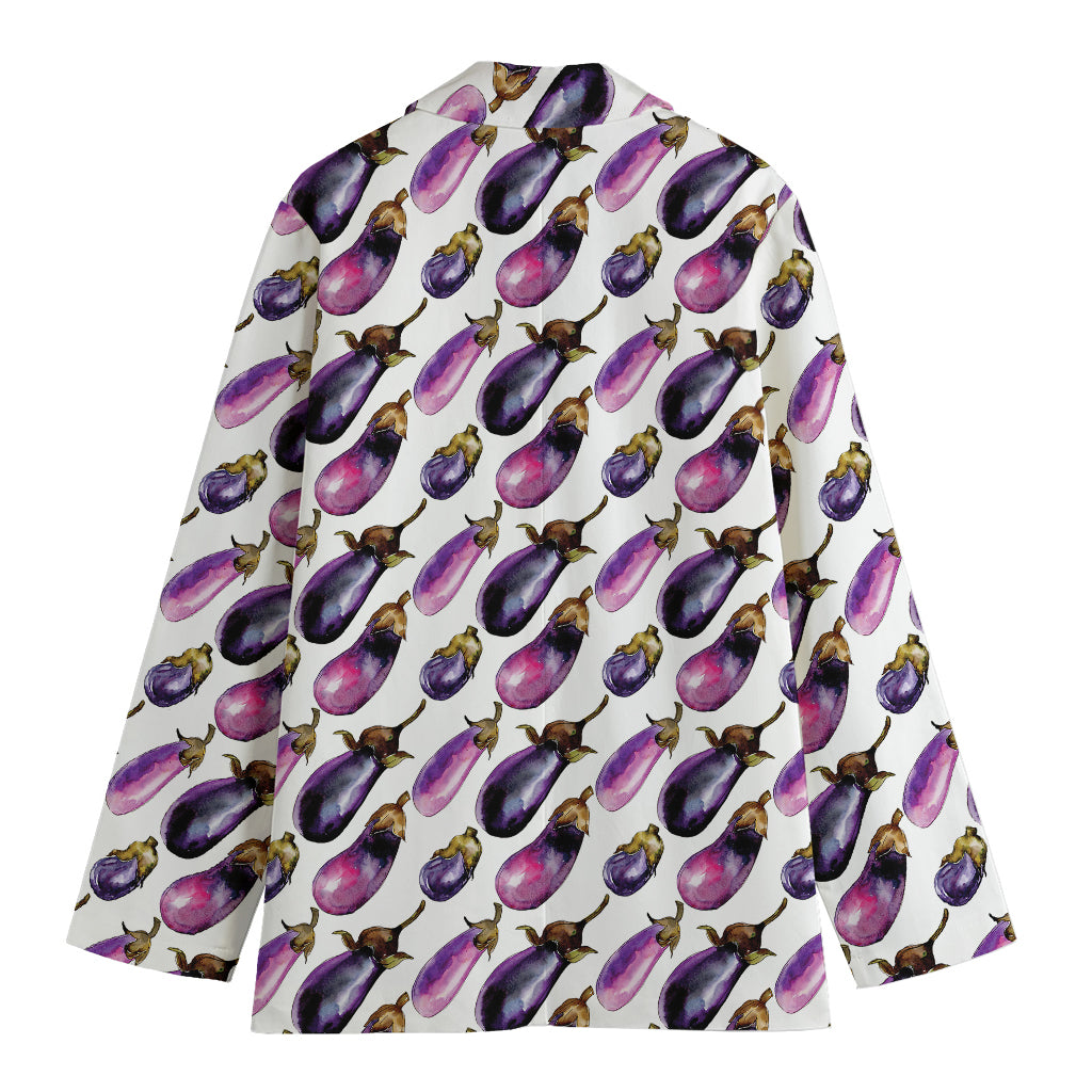 Watercolor Eggplant Pattern Print Women's Cotton Blazer