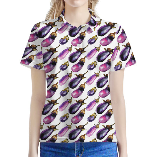 Watercolor Eggplant Pattern Print Women's Polo Shirt