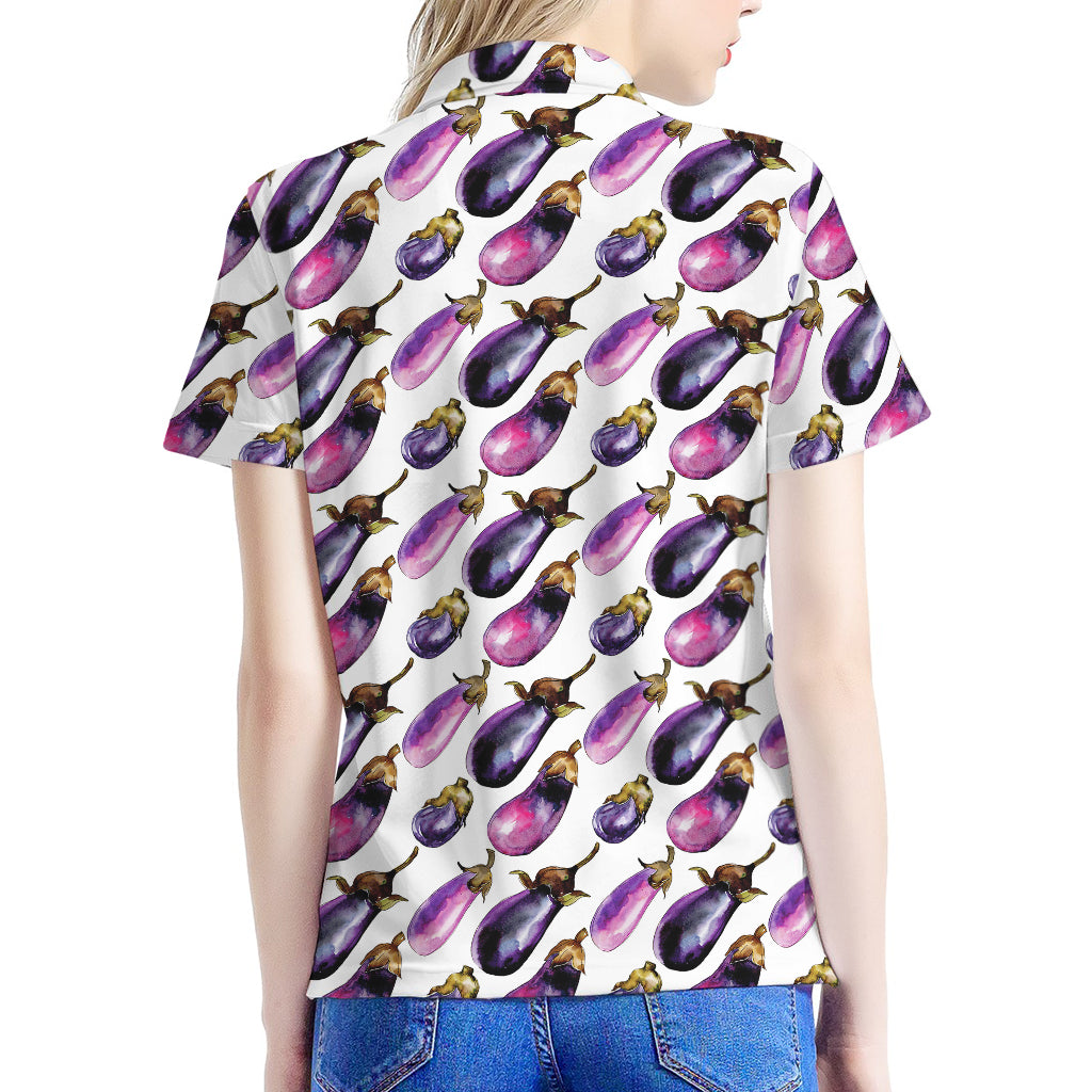 Watercolor Eggplant Pattern Print Women's Polo Shirt