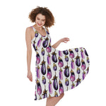 Watercolor Eggplant Pattern Print Women's Sleeveless Dress