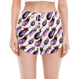 Watercolor Eggplant Pattern Print Women's Split Running Shorts