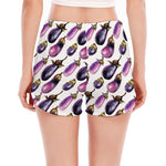Watercolor Eggplant Pattern Print Women's Split Running Shorts