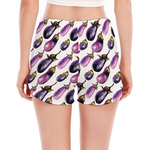 Watercolor Eggplant Pattern Print Women's Split Running Shorts