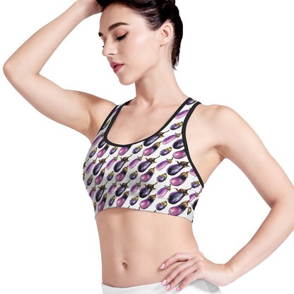 Watercolor Eggplant Pattern Print Women's Sports Bra