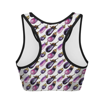 Watercolor Eggplant Pattern Print Women's Sports Bra