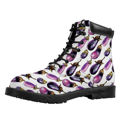 Watercolor Eggplant Pattern Print Work Boots