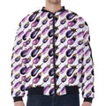 Watercolor Eggplant Pattern Print Zip Sleeve Bomber Jacket