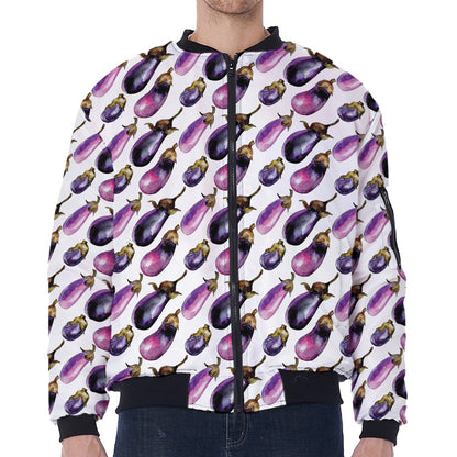 Watercolor Eggplant Pattern Print Zip Sleeve Bomber Jacket