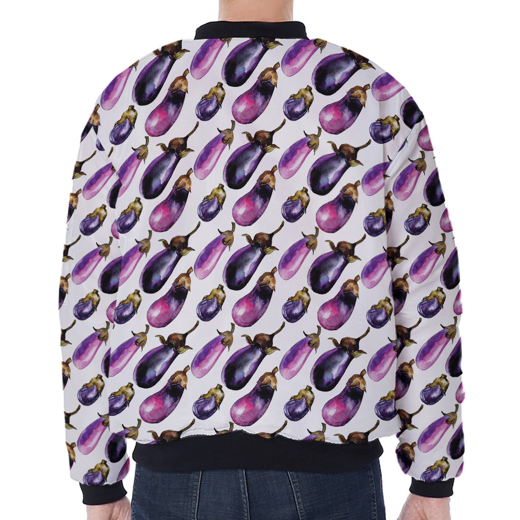 Watercolor Eggplant Pattern Print Zip Sleeve Bomber Jacket