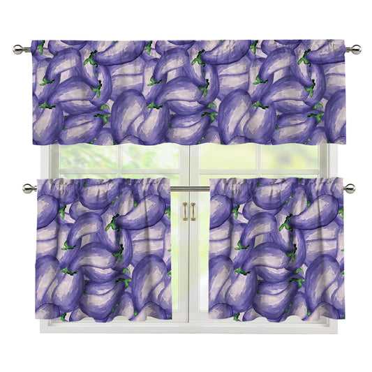 Watercolor Eggplant Print 3 Piece Kitchen Curtains