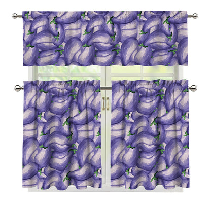 Watercolor Eggplant Print 3 Piece Kitchen Curtains