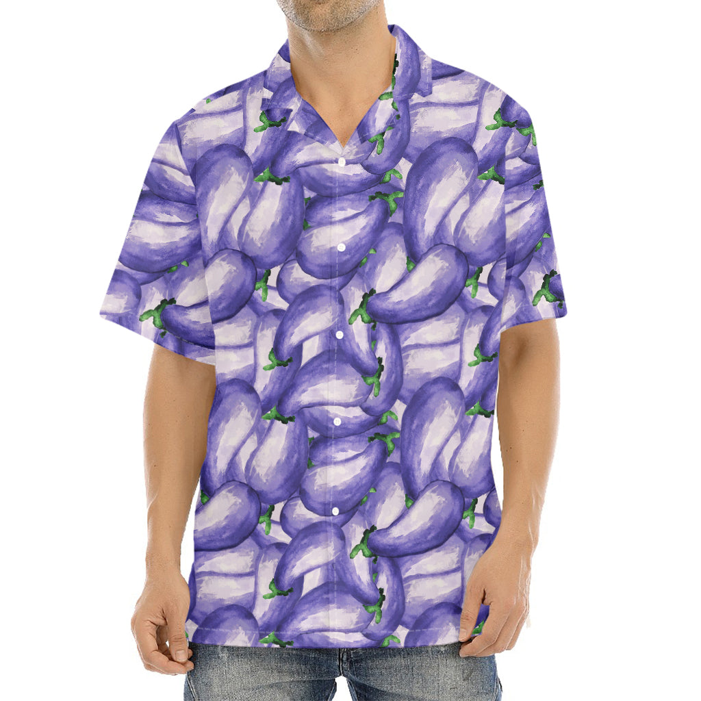 Watercolor Eggplant Print Aloha Shirt