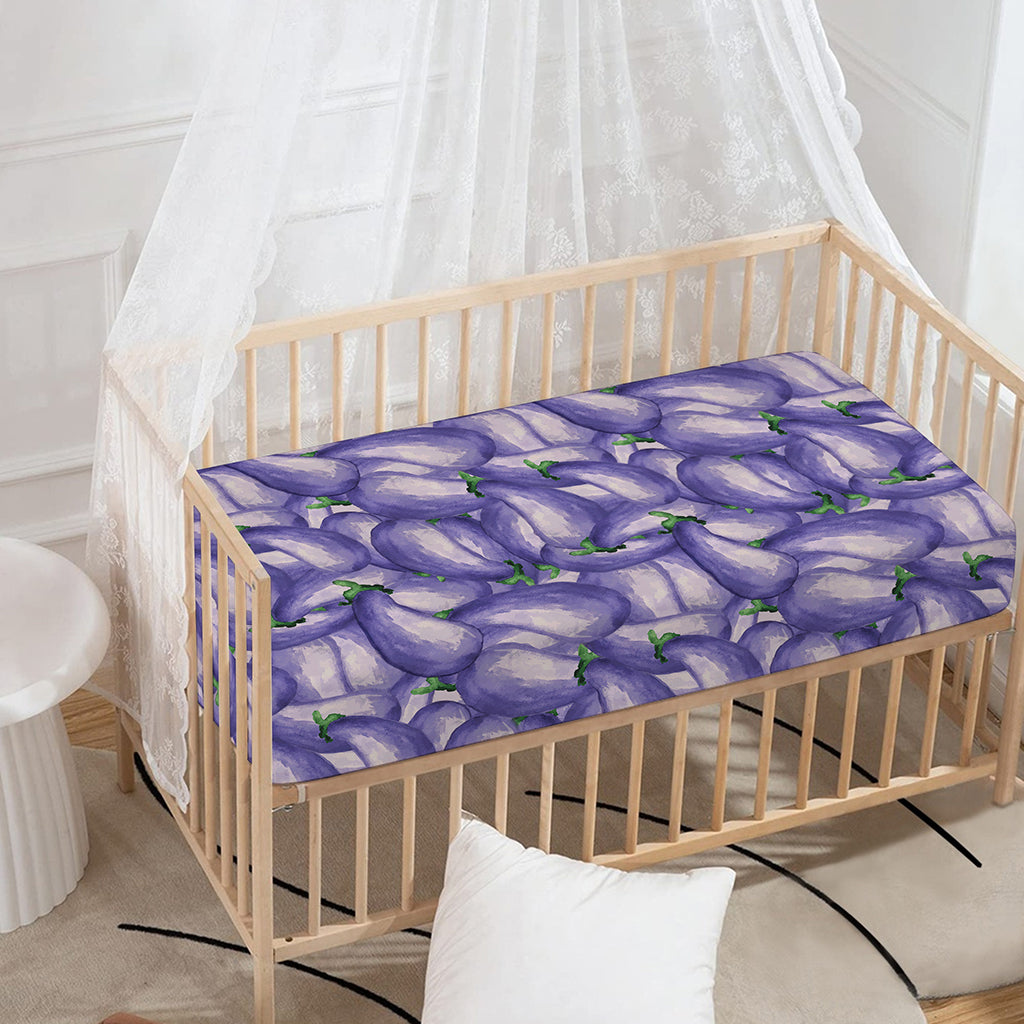 Watercolor Eggplant Print Baby Crib Sheet