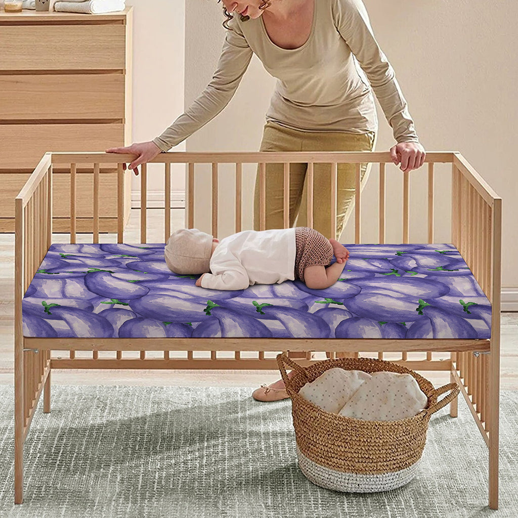 Watercolor Eggplant Print Baby Crib Sheet