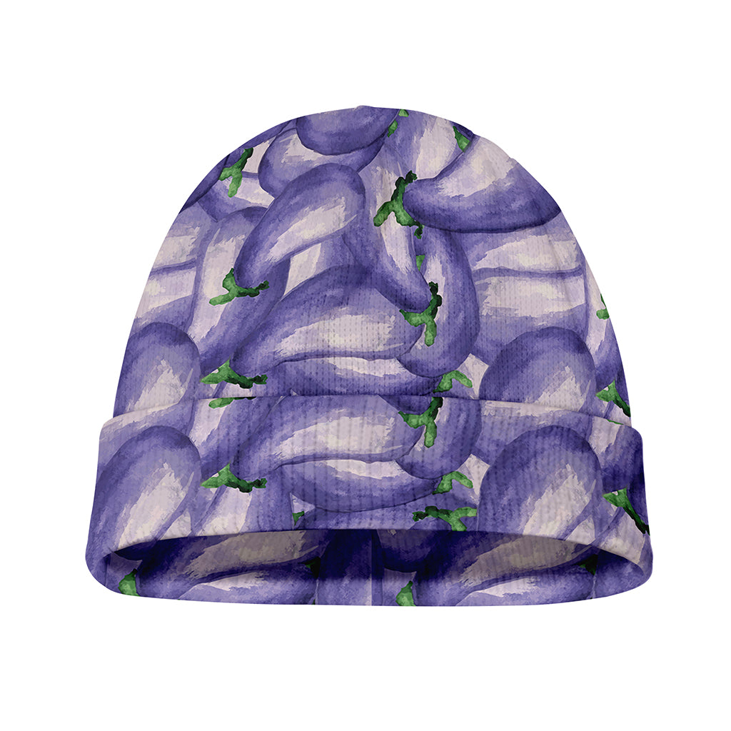 Watercolor Eggplant Print Beanie