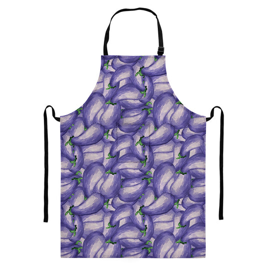 Watercolor Eggplant Print Bib Apron With Pocket