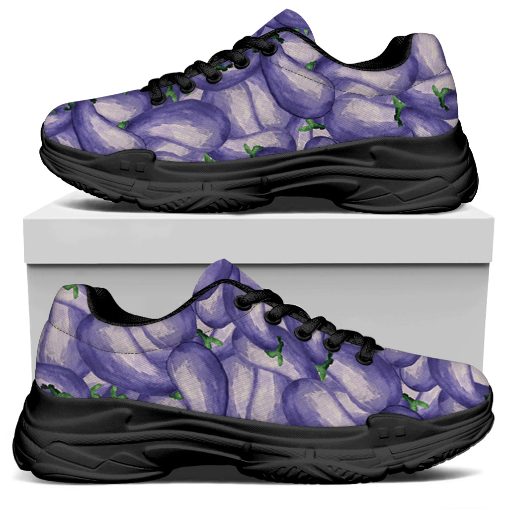 Watercolor Eggplant Print Black Chunky Shoes