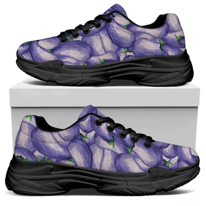 Watercolor Eggplant Print Black Chunky Shoes