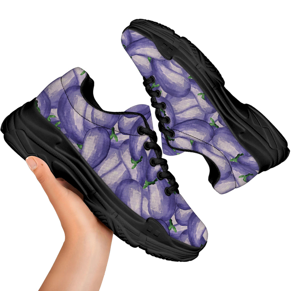 Watercolor Eggplant Print Black Chunky Shoes