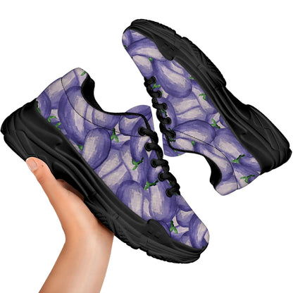 Watercolor Eggplant Print Black Chunky Shoes