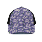Watercolor Eggplant Print Black Mesh Trucker Cap