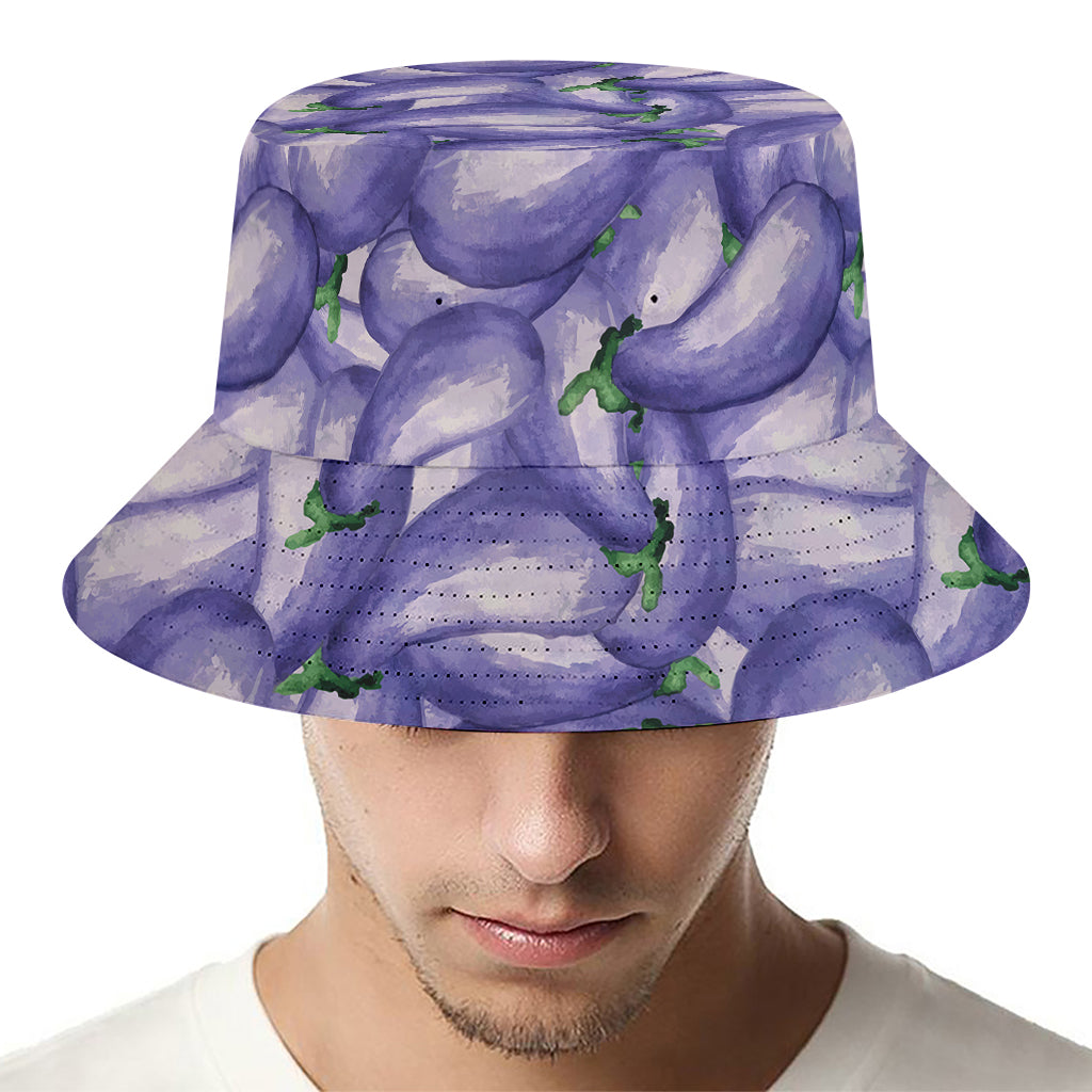 Watercolor Eggplant Print Bucket Hat