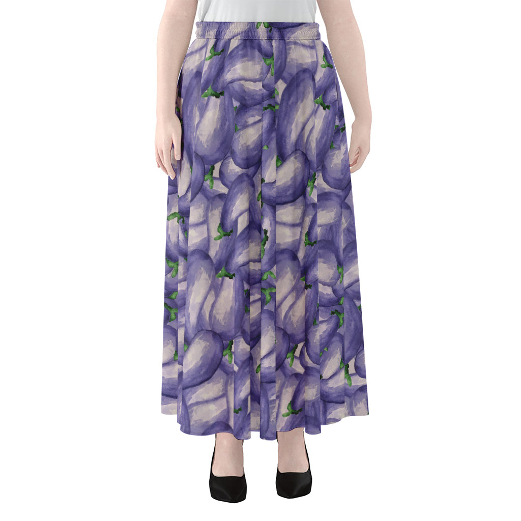 Watercolor Eggplant Print Chiffon Maxi Skirt