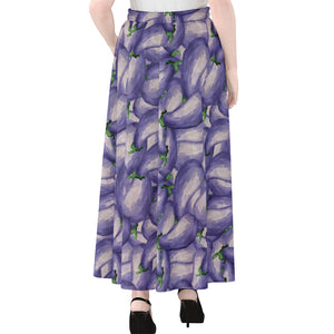 Watercolor Eggplant Print Chiffon Maxi Skirt