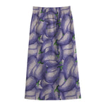 Watercolor Eggplant Print Cotton Front Slit Maxi Skirt