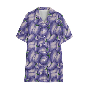 Watercolor Eggplant Print Cotton Hawaiian Shirt