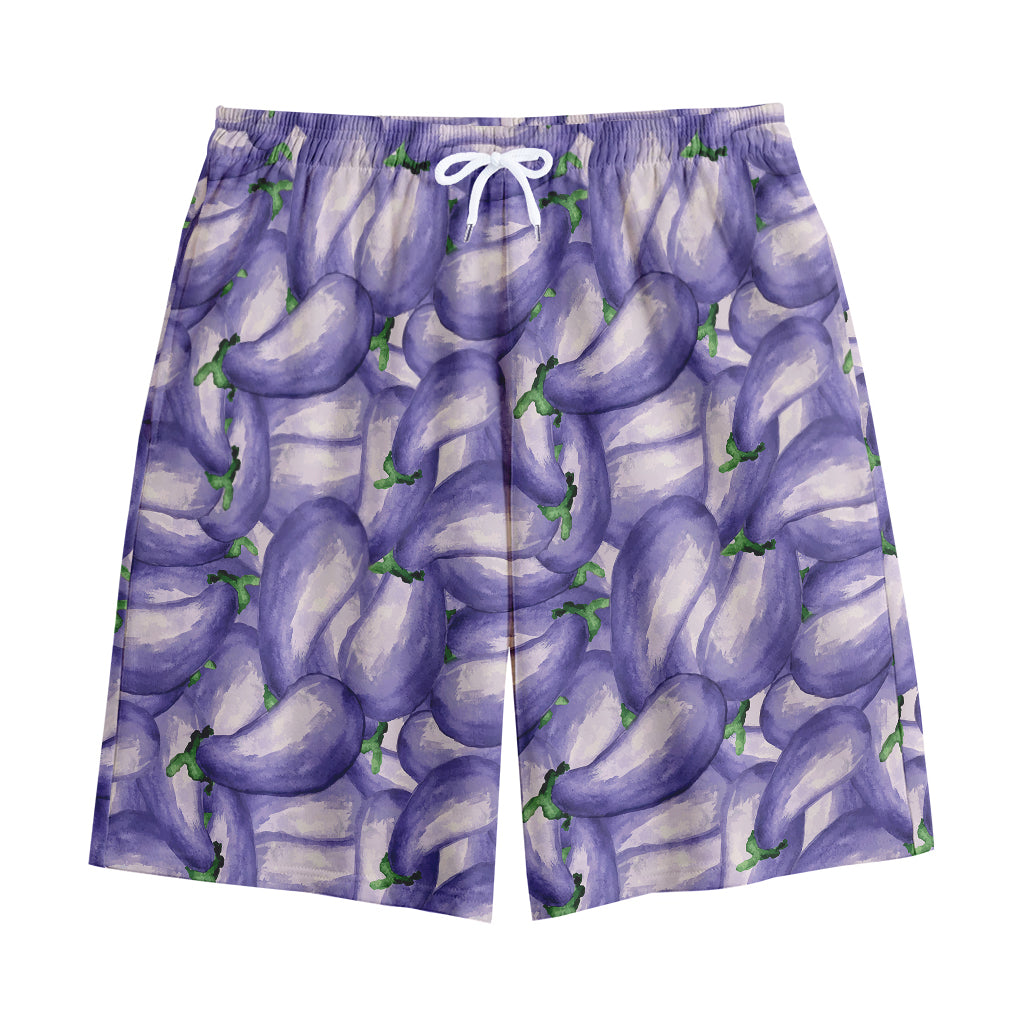 Watercolor Eggplant Print Cotton Shorts