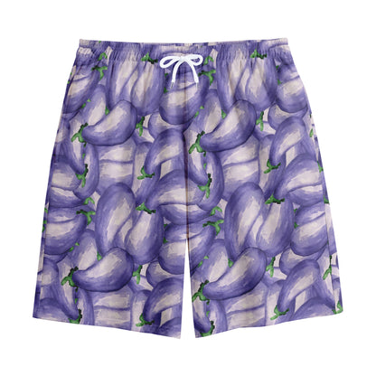 Watercolor Eggplant Print Cotton Shorts