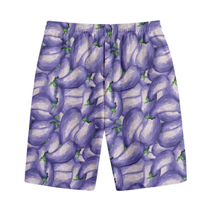 Watercolor Eggplant Print Cotton Shorts