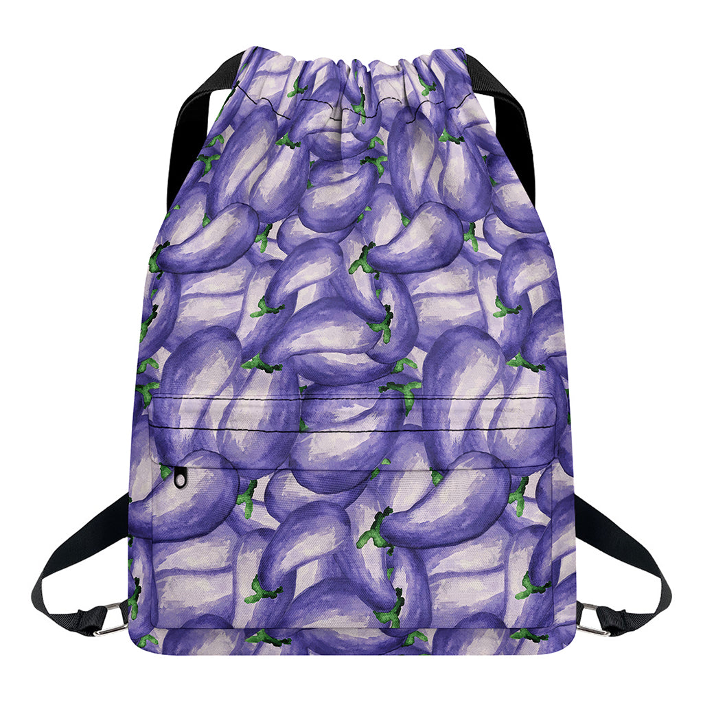Watercolor Eggplant Print Drawstring Backpack