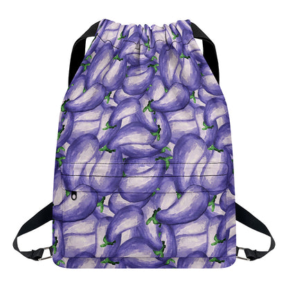 Watercolor Eggplant Print Drawstring Backpack