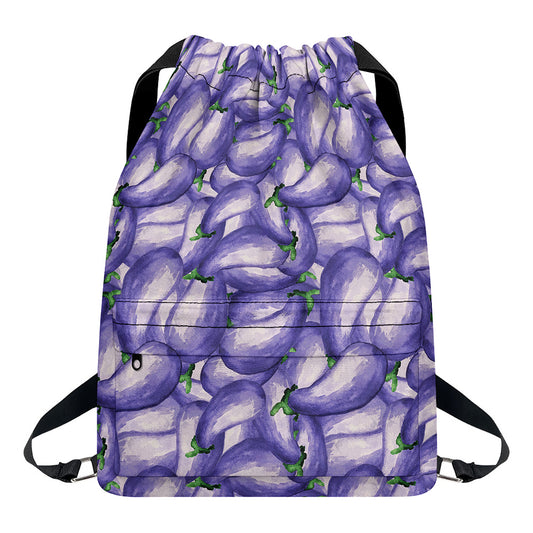 Watercolor Eggplant Print Drawstring Backpack