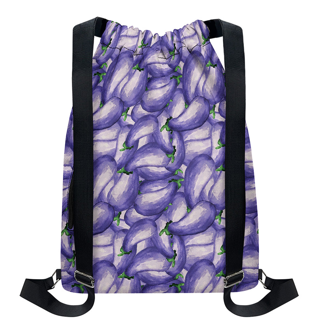Watercolor Eggplant Print Drawstring Backpack
