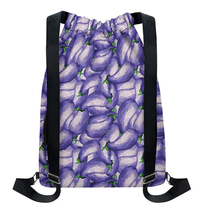 Watercolor Eggplant Print Drawstring Backpack