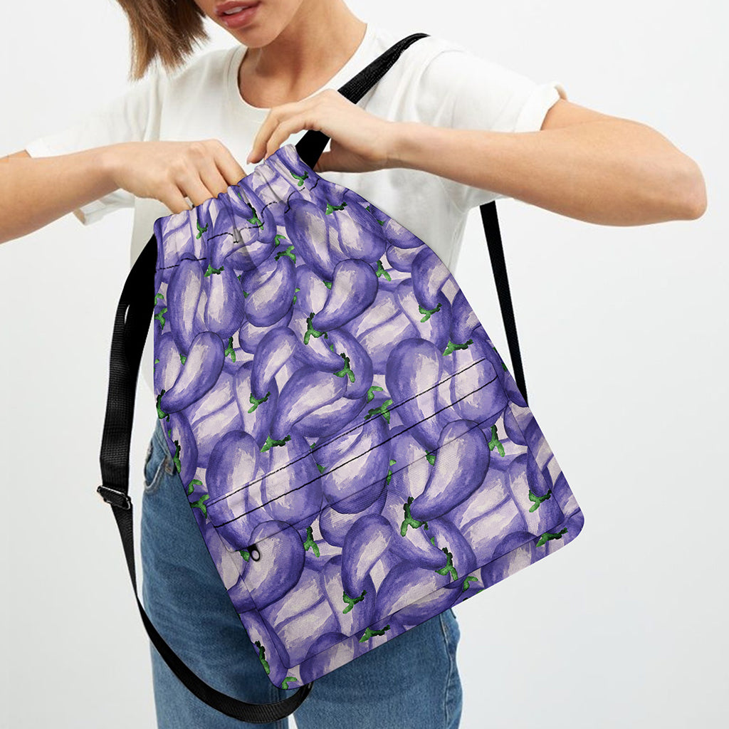 Watercolor Eggplant Print Drawstring Backpack