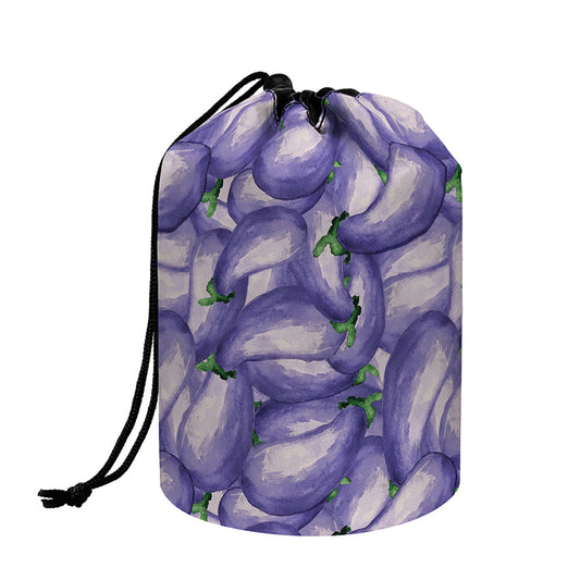Watercolor Eggplant Print Drawstring Makeup Bag