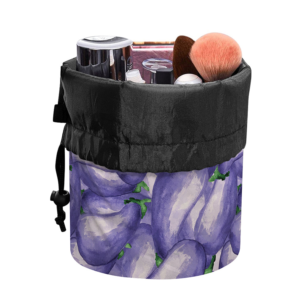 Watercolor Eggplant Print Drawstring Makeup Bag