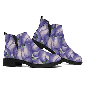 Watercolor Eggplant Print Flat Ankle Boots