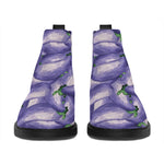 Watercolor Eggplant Print Flat Ankle Boots